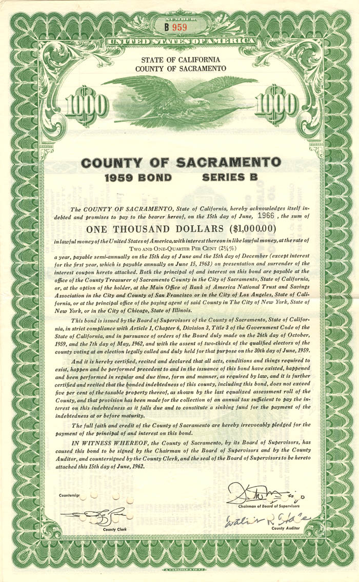 County of Sacramento - $1,000 Bond